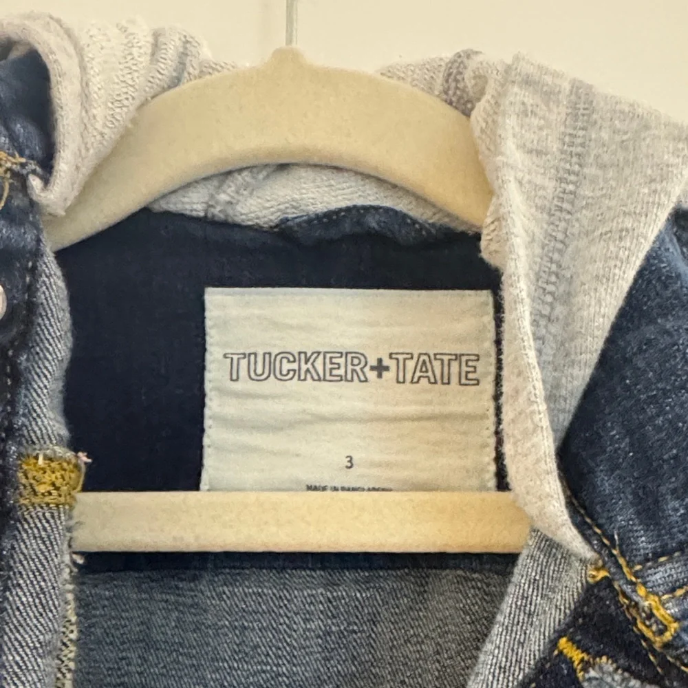 Tucker + Tate Hooded Denim Jacket Gray Knit Sleeves 3T